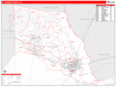 St. Tammany Parish (County), LA Digital Map Red Line Style